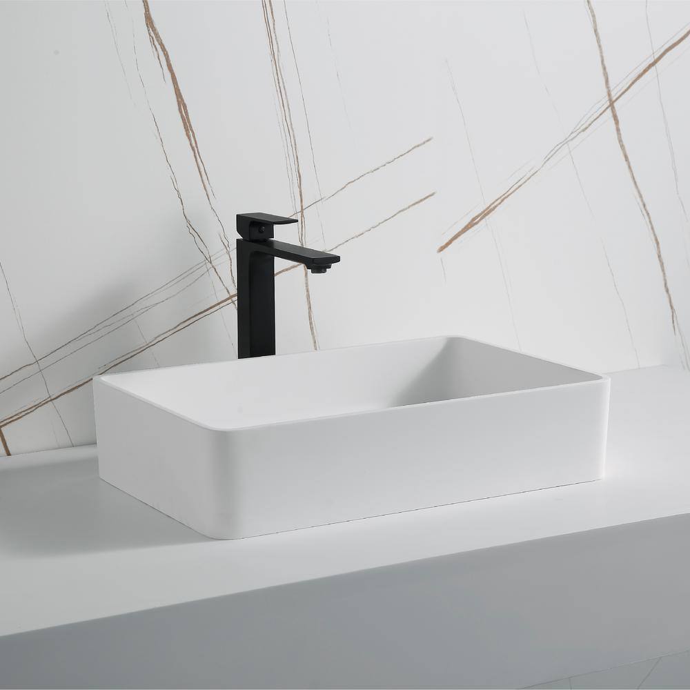 Matte White Acrylic Rectangular Above-Counter Vessel Sink