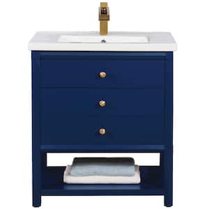 Logan 30 in. W x 18.5 in. D Bath Vanity in Blue with Porcelain Vanity Top in White with White Basin