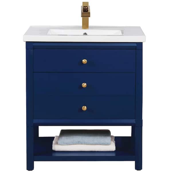 Design Element Logan 30 in. W x 18.5 in. D Bath Vanity in Blue with Porcelain Vanity Top in White with White Basin