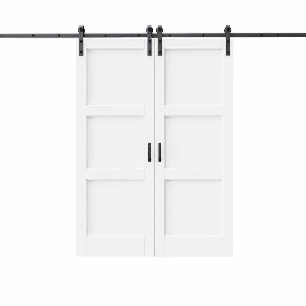 64 in. x 80 in. 3 Panel DIY Painting White Primed MDF Easy Install Sliding Barn Door with Hardware Kit for Bathroom price history on PriceWatchPro