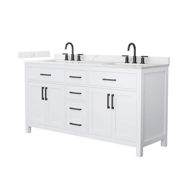Beckett 66 in. Double Freestanding White Bath Vanity with Giotto Quartz Top (Assembled)