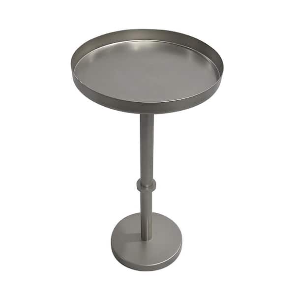 THE URBAN PORT Ara 12 in. Oxidized Antique Brass Round Metal Top Side End Table with Sleek Pillar Base and Tray Top