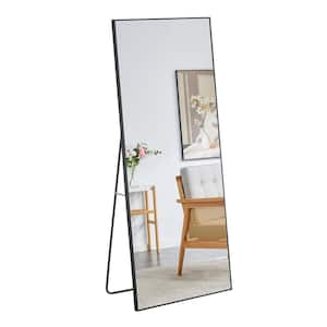 31.4 in. W x 71 in. H Rectangle Solid Wood Frame Dressing Mirror in Black