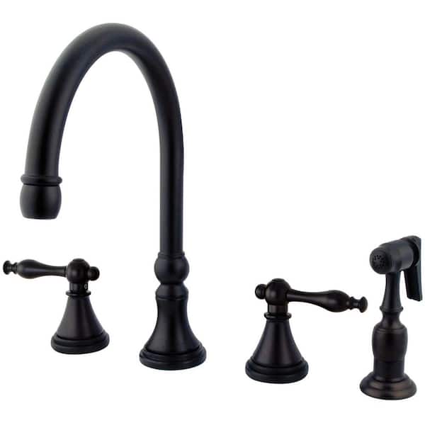 Kingston Brass Governor 2-Handle Deck Mount Widespread Kitchen Faucets with Brass Sprayer in Oil Rubbed Bronze