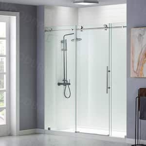 72 in. W x 76 in. H Frameless Sliding Shower Door with Shatter Retention Glass in Polished Chrome