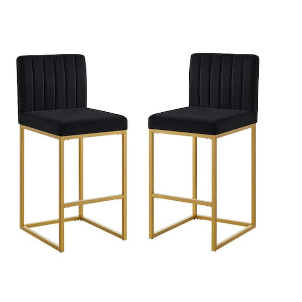 Black Velvet Bar Stools with Cushion,Full Back and Sturdy Gold Iron Legs, Versatile Counter Height Chair Set of 2