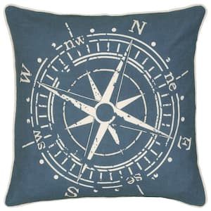 Navy/Beige Compass Designed Cotton Poly Filled 18 in. X 18 in. Decorative Throw Pillow