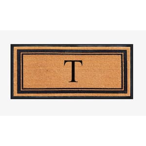 A1HC Markham Picture Frame Black/Beige 30 in. x 60 in. Coir and Rubber Flocked Large Outdoor Monogrammed T Door Mat