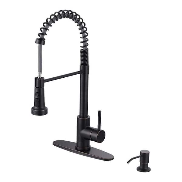 20.3 in. Single Handle Pull Down Kitchen Faucet with Soap Dispenser and 360° Spout Swivel in Oil Rubbed Bronze