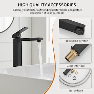 Single Hole Single Handle Bathroom Vessel Sink Faucet With Supply Hose in Matte Black