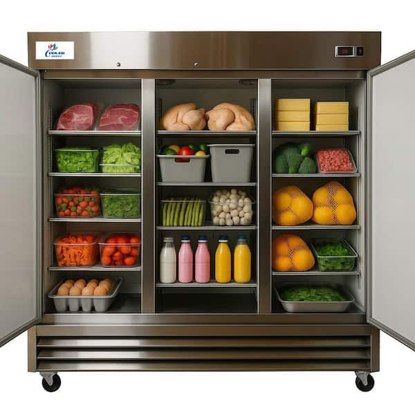81 in. W 72 cu. ft. Three Door Commercial Refrigerator in Stainless Steel