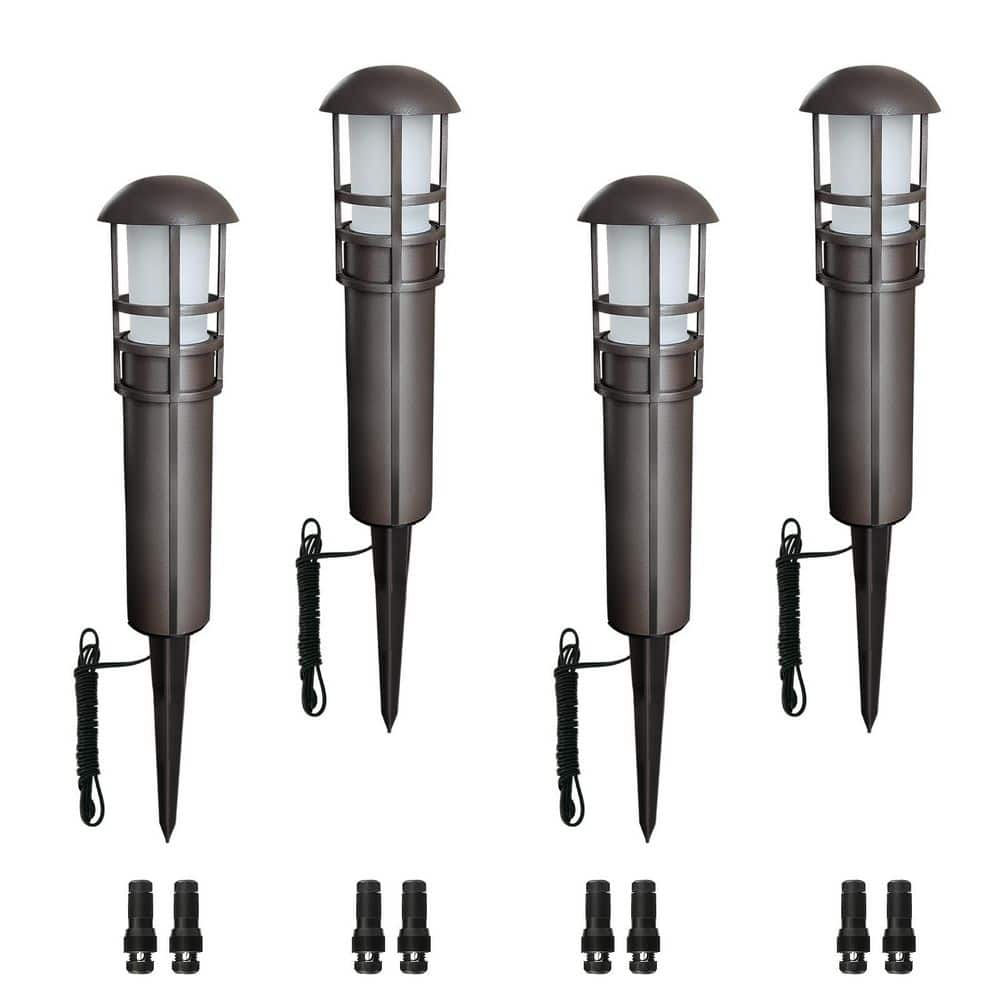 Bronze Aluminum LED Pathway Lights with Clear Glass Lens, 4-Pack