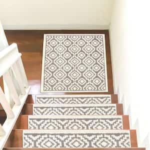Sofihas White/Gray 31 in. x 31 in. Non-Slip Landing Mat Polypropylene with TPE Backing Stair Tread Cover
