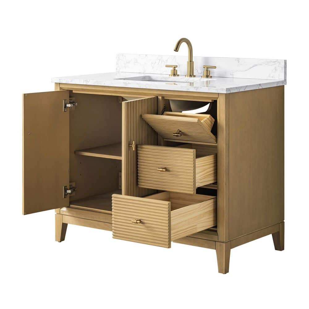 Natural Oak Single Bathroom Vanity with Golden Brushed Hardware