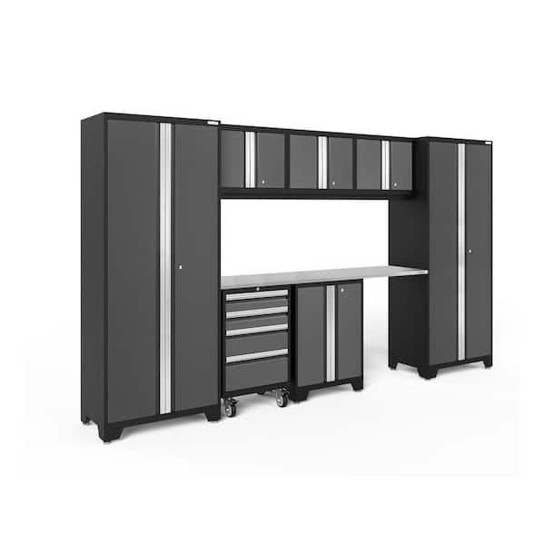 NewAge Products Bold Series 8-Piece 24-Gauge Stainless Steel Garage Storage System in Charcoal Gray (132 in. W x 77 in. H x 18 in. D)