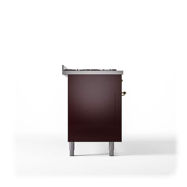 Nostalgie II 60 in. 9 Burner Dual Fuel Natural Gas Range in Burgundy with Brass Trim