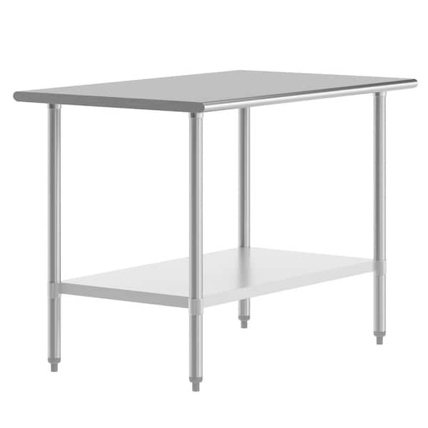 Reese Stainless Steel Metal 48.0 in. Portable Kitchen Prep Table with Adjustable Galvanized Steel Undershelf