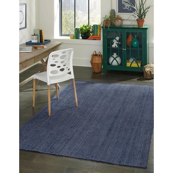 Braided Jute Dhaka Navy Blue 12' 2 x 16' 1 Area Rug