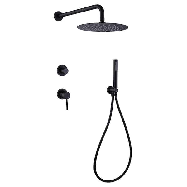 Tomfaucet 2-Spray 10 in. Wall Mount Fixed and Handheld Shower Head 4 GPM Shower System in Matte Black