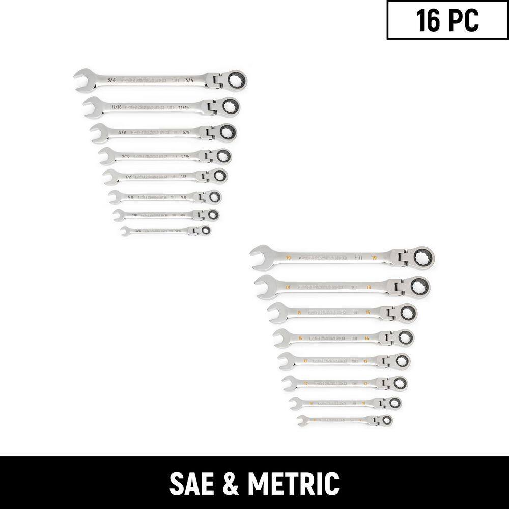 SAE/Metric Flex-Head 90-Tooth Combination Ratcheting Wrench Set (16-Piece) price history on PriceWatchPro