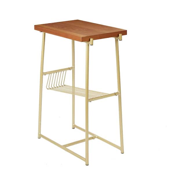 Silverwood Furniture Reimagined Alden Gold and Walnut Industrial Accent Table with Wire Magazine Rack