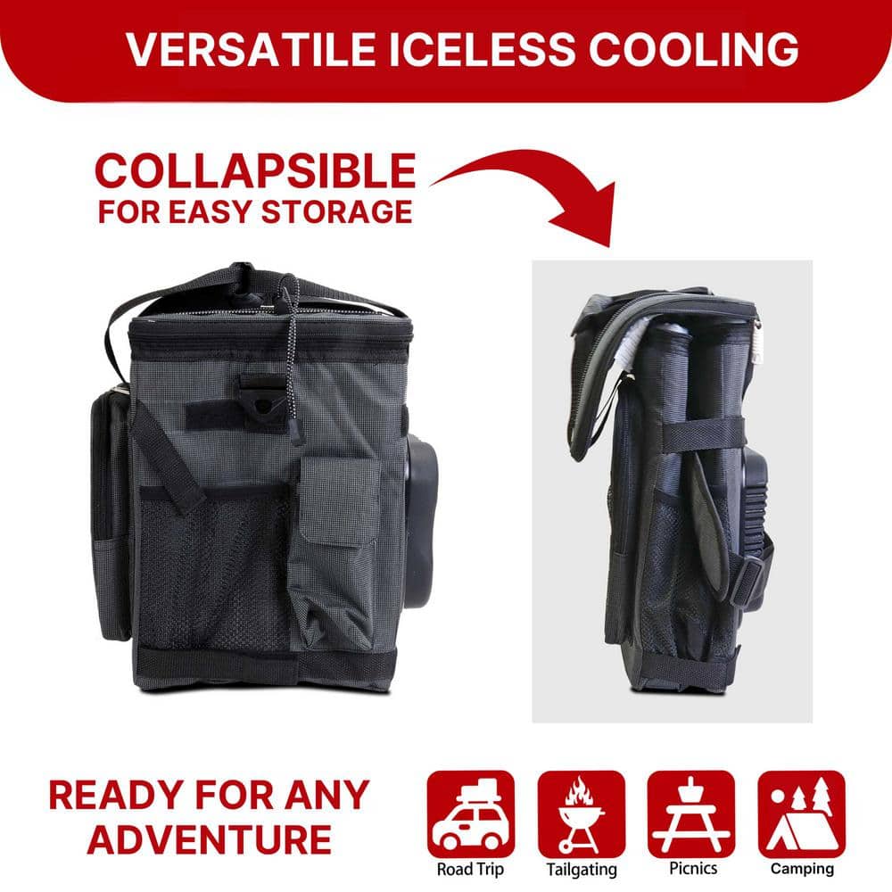 Koolatron 12V Electric Cooler Bag, 25L (26qt.) Collapsible Thermoelectric Soft Bag Cooler, Gray/Black
