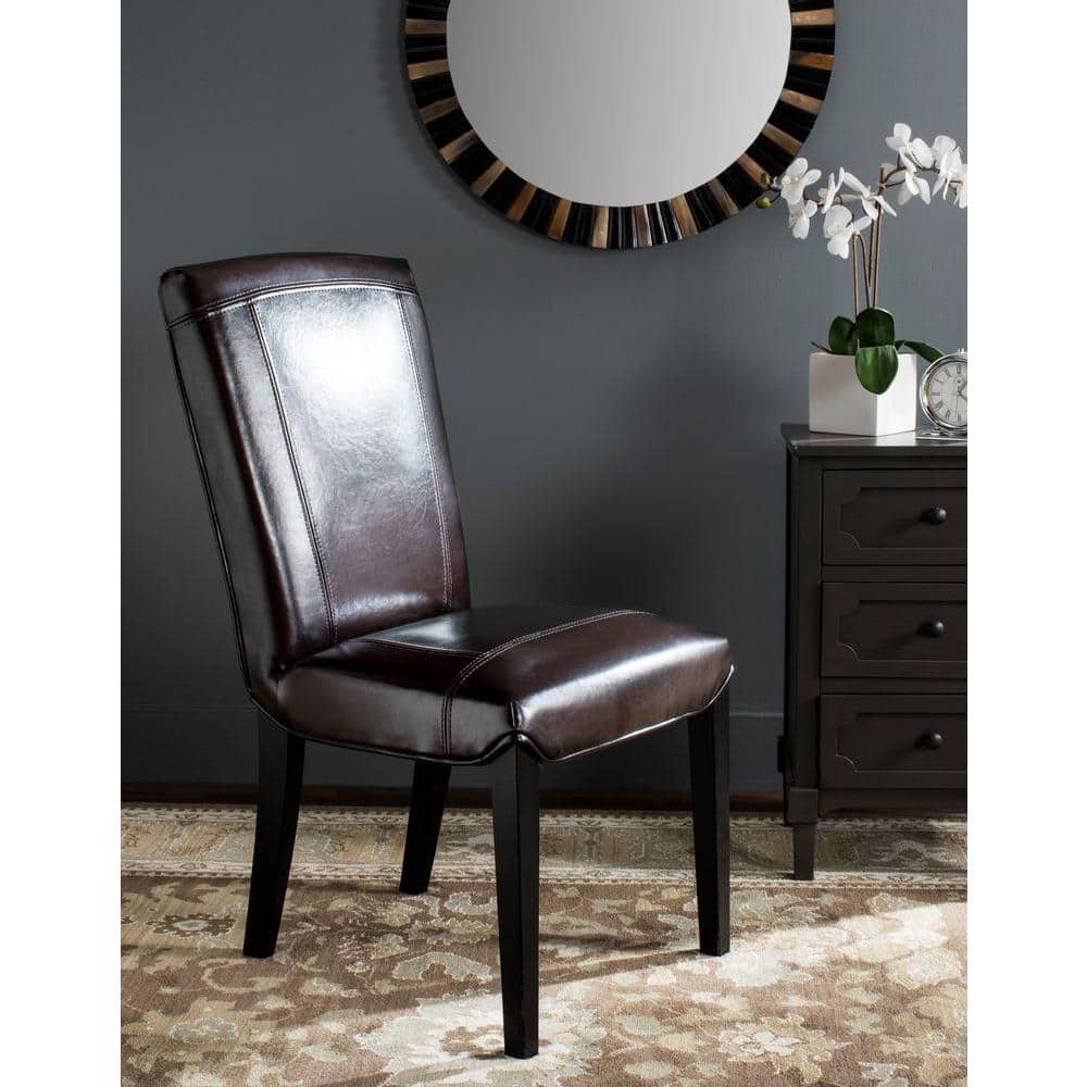 Transitional Cherry Mahogany Brown Leather Side Chair