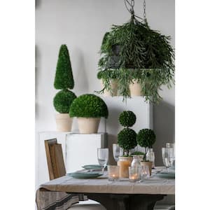 Faux 22.1 in. Green Artificial Boxwood Double Sphere Topiary