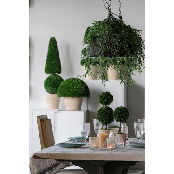 A & B Home Faux 22.1 in. Green Artificial Boxwood Double Sphere Topiary