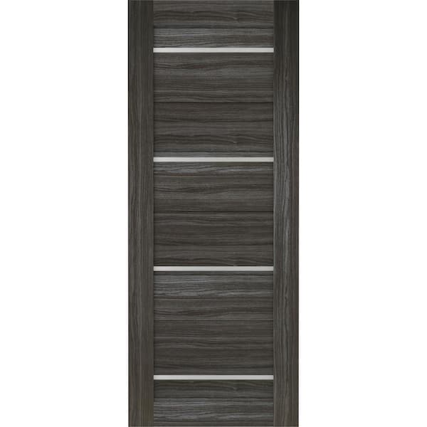 Belldinni 24 in. x 80 in. Nika Gray Oak Finished with Frosted Glass Solid Core Wood Composite Interior Door Slab No Bore