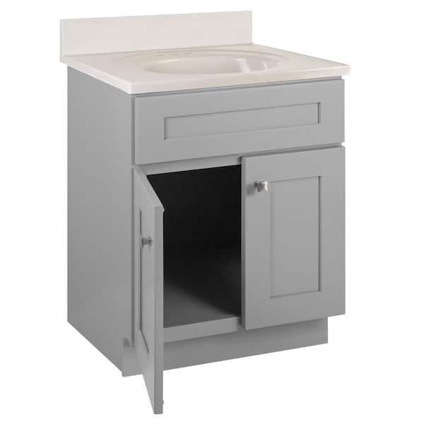 Brookings Solid Wood 25 in. W x 22 in. D Bath Vanity in Gray with Ivory Swirl Cultured Marble Top