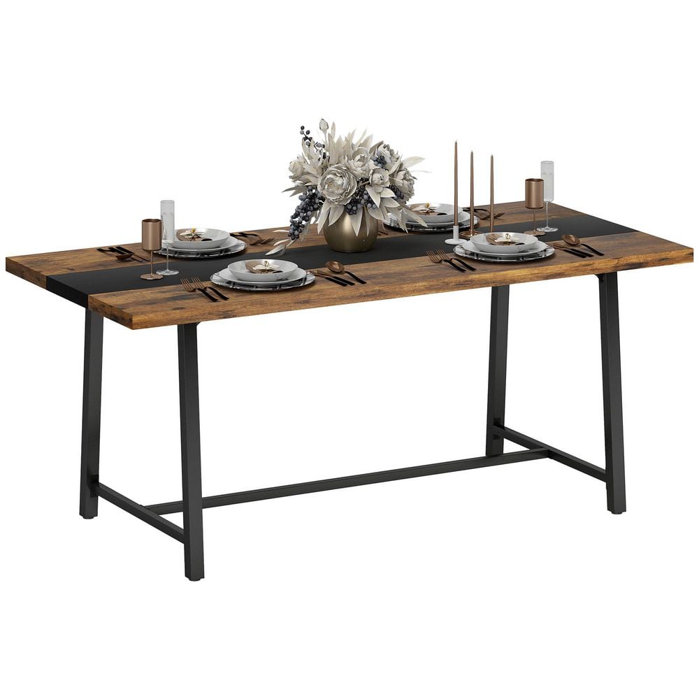 HOMCOM Industrial Rectangular Kitchen Table Rustic Brown, Black Wood 70.9  in. 4 Legs Dining Table for 8 People 83A-278V80RB - The Home Depot, image size:1000x1000