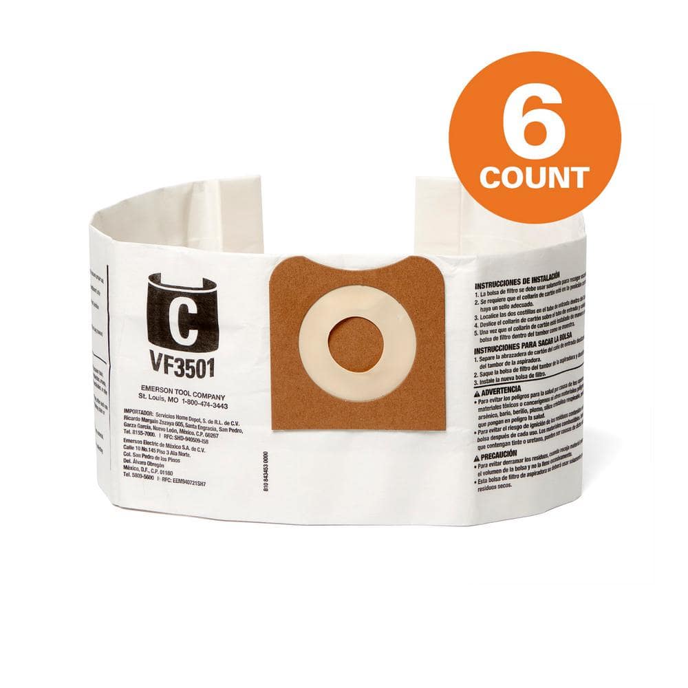 Genuine VF3501A Wet Dry Vac Dry Pick-up Only Dust Bags for 3-4.5 Gallon and HD0600  Shop Vacuums, Size C (6-Pack) price history on PriceWatchPro