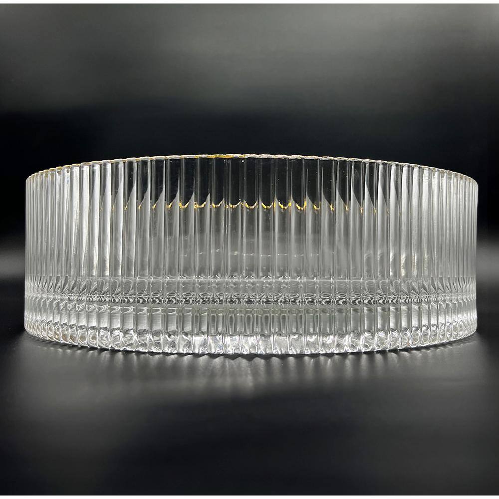 Clear and Gold Round Ribbed Glass Vessel Sink