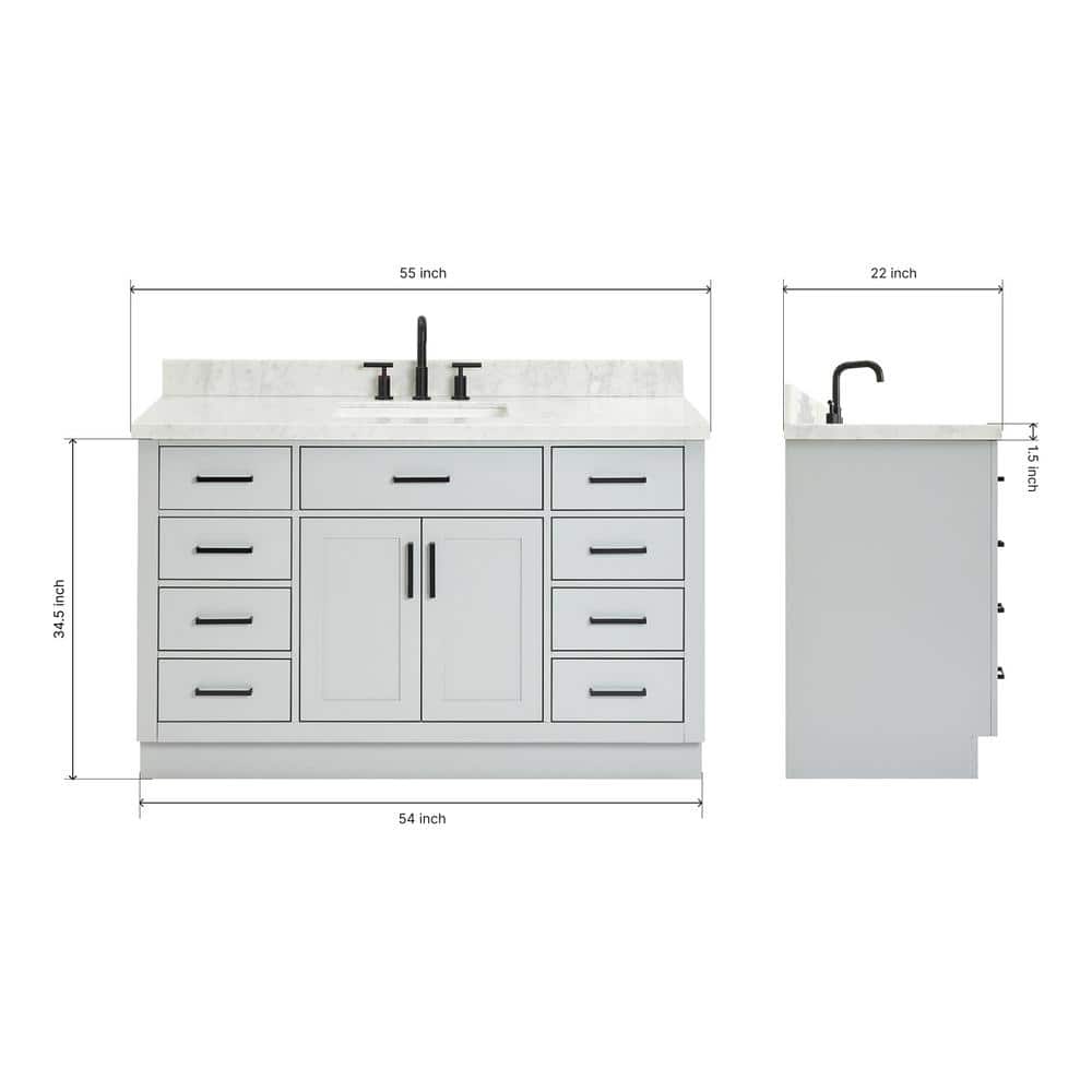 Hepburn 55" Gray Freestanding Single Basin Vanity Set