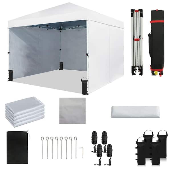 Unbranded 10x10 Commercial Instant Canopy Pop-Up Tent with Center Lock and 4 Sidewalls, White