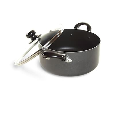 8 qt. Round Aluminum Nonstick Dutch Oven in Gray with Glass Lid