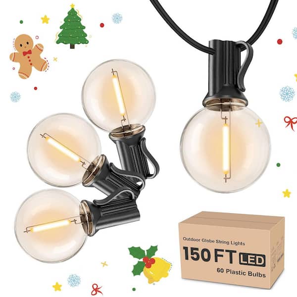 G40 60-Light 150 ft. Indoor/Outdoor Plug-In LED Globe String-Light Shatterproof Waterproof for Porch Bistro Backyard