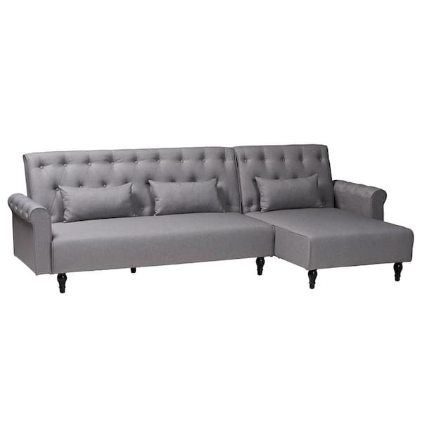 Baxton Studio Chesterfield 104.5 in. Slate Grey Fabric Twin Size Sofa Bed