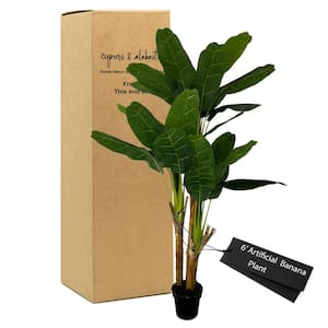 6 Sq. Ft. Realistic Artificial Deluxe Banana Plant in Home Basics Starter Pot, Home Decor, Office