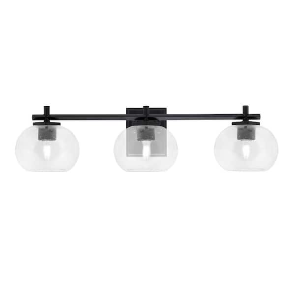 Unbranded Bridgewater 27.75 in. 3 Light Vanity Light Matte Black with 7 in. Clear Bubble Glass Shades, No Bulbs Included