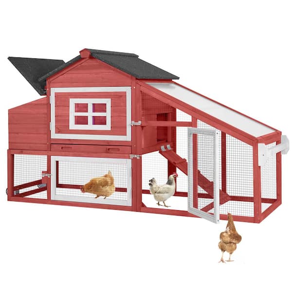 aivituvin Wooden Chicken Coop With Wheels, Backyard Chicken Tractor-Red