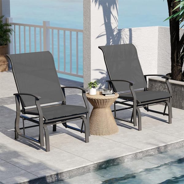 Metal Outdoor Glider Chairs Set of 4 Patio Fabric Rockers with Ergonomic Backrest and Seat Grey