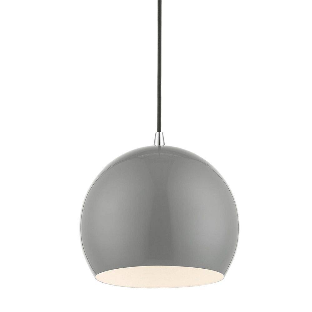 Shiny Light Gray Aluminum Globe Pendant with Chrome Accents