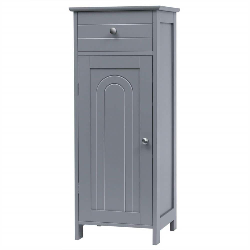 14 in. W x 12 in. D x 34.5 in. H Gray Freestanding Bathroom Linen Cabinet F