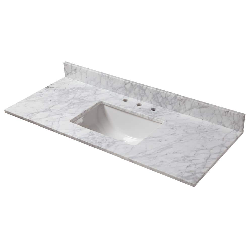49'' Carrara Marble Bathroom Vanity Top with White Sink