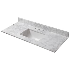 49 in. W x 22 in. D Marble Vanity Top in Carrara with White Trough Basin