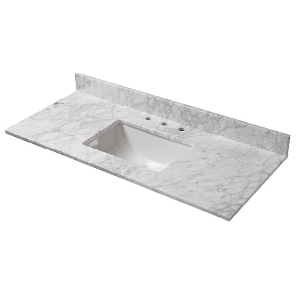Cahaba 49 in. W x 22 in. D Marble Vanity Top in Carrara with White Trough Basin