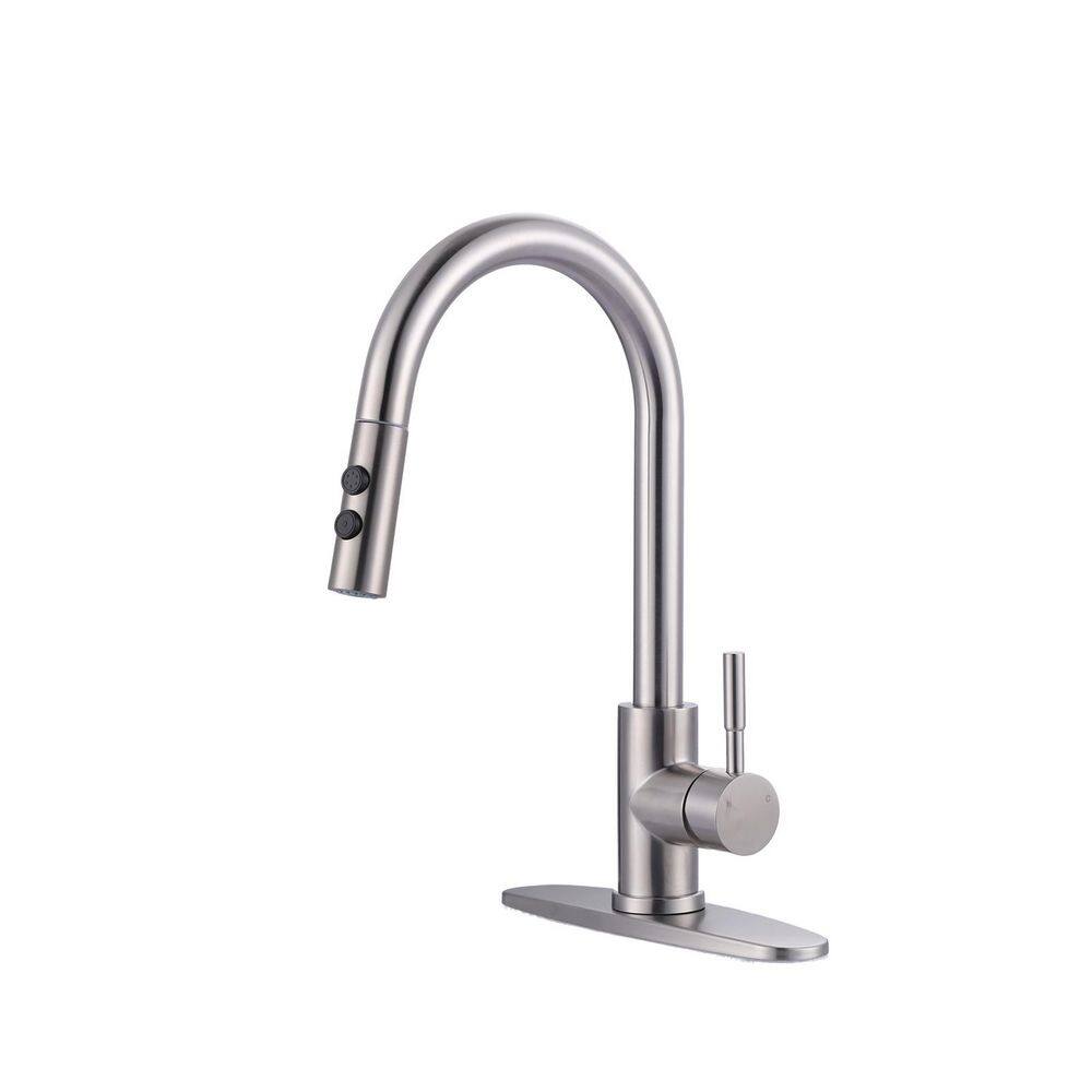 Single Handle 1. 8GPM Pull Out 360° Spout Swivel Kitchen Faucet Deck Plate Included in Brushed Nickel price history on PriceWatchPro