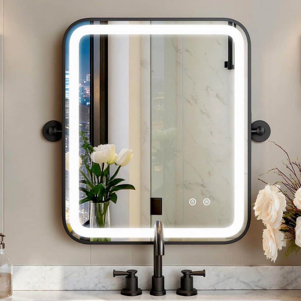 Elevatehome 20 in. W x 24 in. H Rounded Rectangular Black Framed